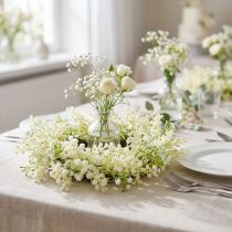 Itens Coroa de flores mimosa artificial creme branco verde Ø25cm