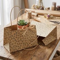 Itens Sacola de presente de papel com folhas marrons naturais 20×10×10cm 6 unidades