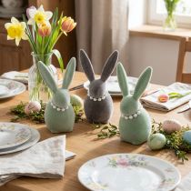 Itens Decoração de coelho da Páscoa com colar de pérolas, coelho para sala de estar e mesa de Páscoa, 13 cm, 3 peças