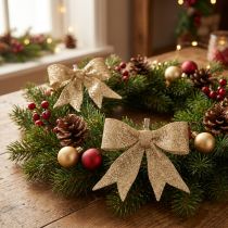 Itens Laço brilhante, laço decorativo, dourado com presilha, 11 cm, 4 peças