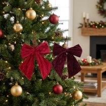 Itens Laço de veludo cotelê vermelho para pendurar decorações de Natal, 24 cm, 2 peças