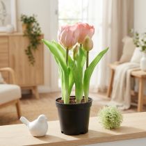Itens Flores Artificiais em Vaso Tulipas Artificiais Rosa Amarelo 22,5cm