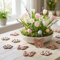 Itens Espalhar decoração madeira flores/borboletas branco/rosa Ø4cm 36p