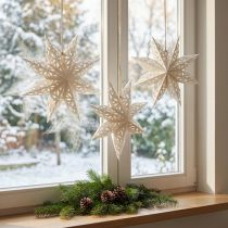 Itens Conjunto de 6 enfeites decorativos em papel branco com formato de estrela e floco de neve, Ø20cm.