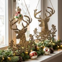 Itens Rena para pendurar, decoração de Natal, cabeça de veado, pingente de metal dourado aspecto antigo Alt.23cm 2 peças