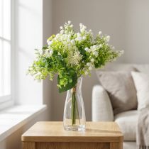 Itens Buquê decorativo de flores artificiais, verde e branco, 36 cm de comprimento, decoração de flores artificiais para mesa, vaso e peitoril da janela, eucalipto e flores.