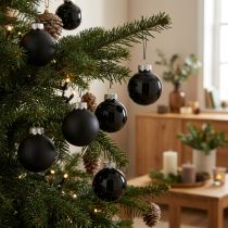 Itens Mini bolas de Natal vidro preto brilhante/fosco Ø2,5cm 22 peças