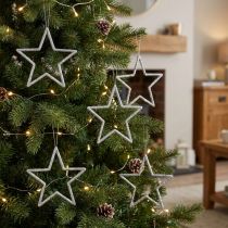 Itens Pingentes de estrela para decoração de Natal, com glitter prateado, 12 cm, 12 peças, enfeites para árvore de Natal.
