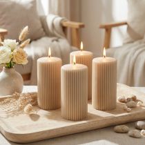 Itens Velas de pilar, bege, com ranhuras, 70/130 mm, 4 peças