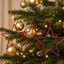 Itens Enfeite de Natal em forma de estrela vermelha com glitter, Ø12cm, conjunto de 12 decorações natalinas.