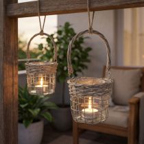 Itens Lanterna decorativa suspensa, metal, vidro, vime, Ø13cm A12cm, 2 peças