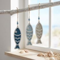Itens Cabide decorativo de madeira de peixe pendurado decoração azul marítimo 12 cm 9 unidades