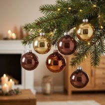 Itens Bolas de natal bolas de árvore marrom douradas vidro Ø6cm 24 un