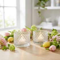 Itens Suporte para velas de vidro retrô diamante transparente Ø10,5cm 2 peças