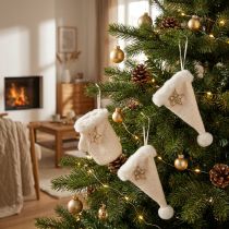 Itens Pingente de natal luva de feltro chapéu pontudo creme 6 peças