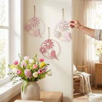 Itens Anel Decorativo Metal Pendurado Decoração Flores Rosa Ø23cm 4 Pcs