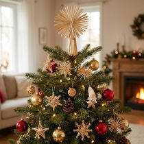 Itens Conjunto de enfeites de Natal em forma de estrela de palha para árvore de Natal, 35 peças.
