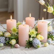 Itens Velas de pilar, cor sólida rosa claro, 60×100mm, conjunto de 4, velas decorativas para Páscoa e casamentos.
