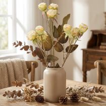 Itens Rosas artificiais murchas Drylook 9 pétalas creme 69cm