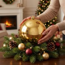Itens Bola de Natal média dourada 20cm plástico
