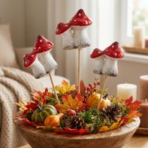 Itens Estacas decorativas de cogumelos para arranjos florais, cogumelos Amanita muscaria de cerâmica, 6 cm, 6 peças.