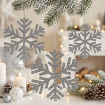 Itens Floco de neve prateado para pendurar Ø8cm - Ø12cm 9 un