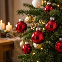 Itens Enfeites de Natal de vidro na cor vermelha, Ø4cm, 24 peças
