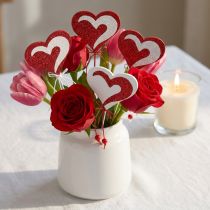 Itens Coração no palito, vermelho e branco, coração decorativo, decoração para o Dia dos Namorados, 16 peças