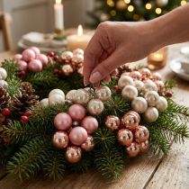 Itens Mini bolas de Natal vidro rosa creme Ø25mm 140 peças