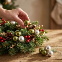 Itens Bola de Natal espelho de vidro bagas oliva prata Ø40mm 32 peças