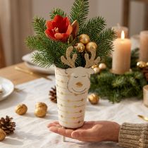 Itens Vaso para plantas de rena, decoração do Advento, decoração de metal, floreira para o Natal branco, dourado Alt.28cm Ø8.5cm