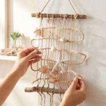 Itens Rede de pesca de juta com conchas decoração de parede marítima 25×55cm