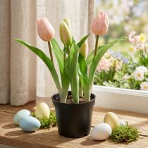 Itens Tulipa rosa, verde em vaso Planta artificial em vaso Tulipa decorativa H23cm