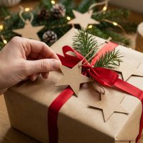 Itens Etiquetas de presente papel estrela de Natal marrom Ø5.5cm 100p