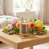 Itens Castiçal decorativo em metal dourado lanterna vidro 12×12×13cm