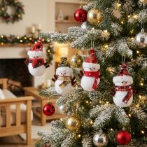 Itens Decorações para árvores de Natal, boneco de neve com chapéu Alt.9cm 4 unidades