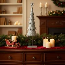 Itens Árvore de Natal decorativa com estrela e suporte, enfeite festivo para mesa, 74 cm
