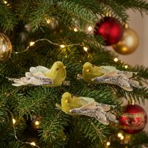 Itens Pássaro decorativo de Natal com prendedor, verde, com glitter, 12 cm, 6 peças sortidas.
