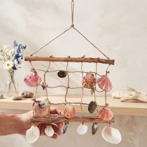 Itens Decoração suspensa rede de pesca marítima decoração conchas 50x32cm
