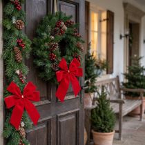 Itens Laço decorativo laço de veludo vermelho com 4 cm de largura Laço de Natal para exterior 15 × 18 cm 2 unidades