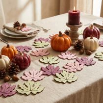 Itens Arranjo decorativo de madeira com folhas de outono para mesa, nas cores roxo, rosa e verde, 4 cm, 72 peças.