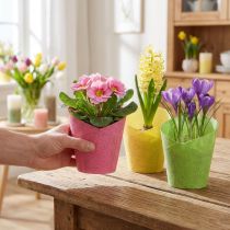 Itens Vaso de papel para plantas tecido rosa amarelo verde Ø9cm Alt.18cm 9 unidades