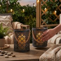 Itens Porta-velas de metal, lanterna decorativa com alça, antracite, Ø16cm, 2 peças
