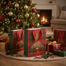 Itens Sacolas de presente árvore de Natal vermelho verde 18x24cm 4 peças