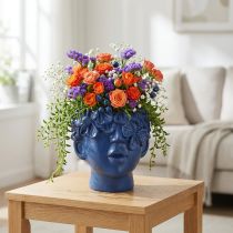 Itens Cabeça de planta Busto de poliresina Plantador Azul 13,5×13×14cm
