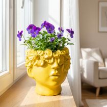Itens Busto de cabeça de planta em poliresina amarelo 13,5×13×14cm