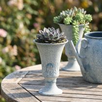 Itens Cálice decorativo antigo em metal branco e azul para decoração de mesa, Ø11cm A17,5cm