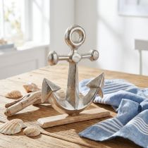 Itens Âncora decorativa, metal e madeira em prata natural, 25,5 x 5,5 x 31 cm