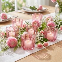 Itens Porta-velas em formato de flor, em vidro rosa, Ø7,5cm A6cm, conjunto com 6 peças
