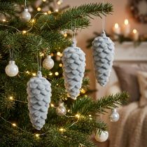 Itens Pinhas flocadas cinza, 11,5 cm, 6 peças, decoração